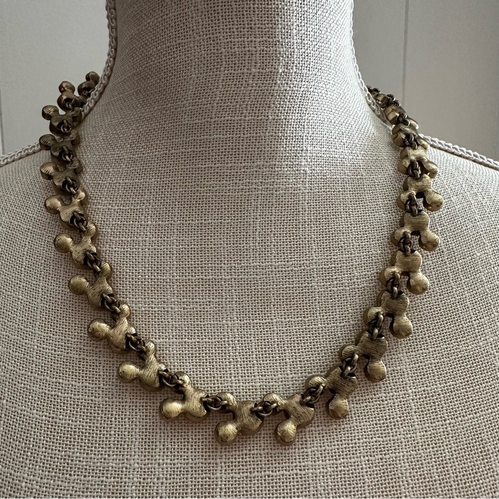 Vintage Loft Round Rhinestone Antiqued Brass Necklace - Picture 4 of 9